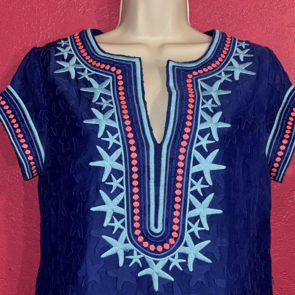 Vineyard Vines Embroidered Mini shift cotton/silk blend Dress. Sz 2. Beachy